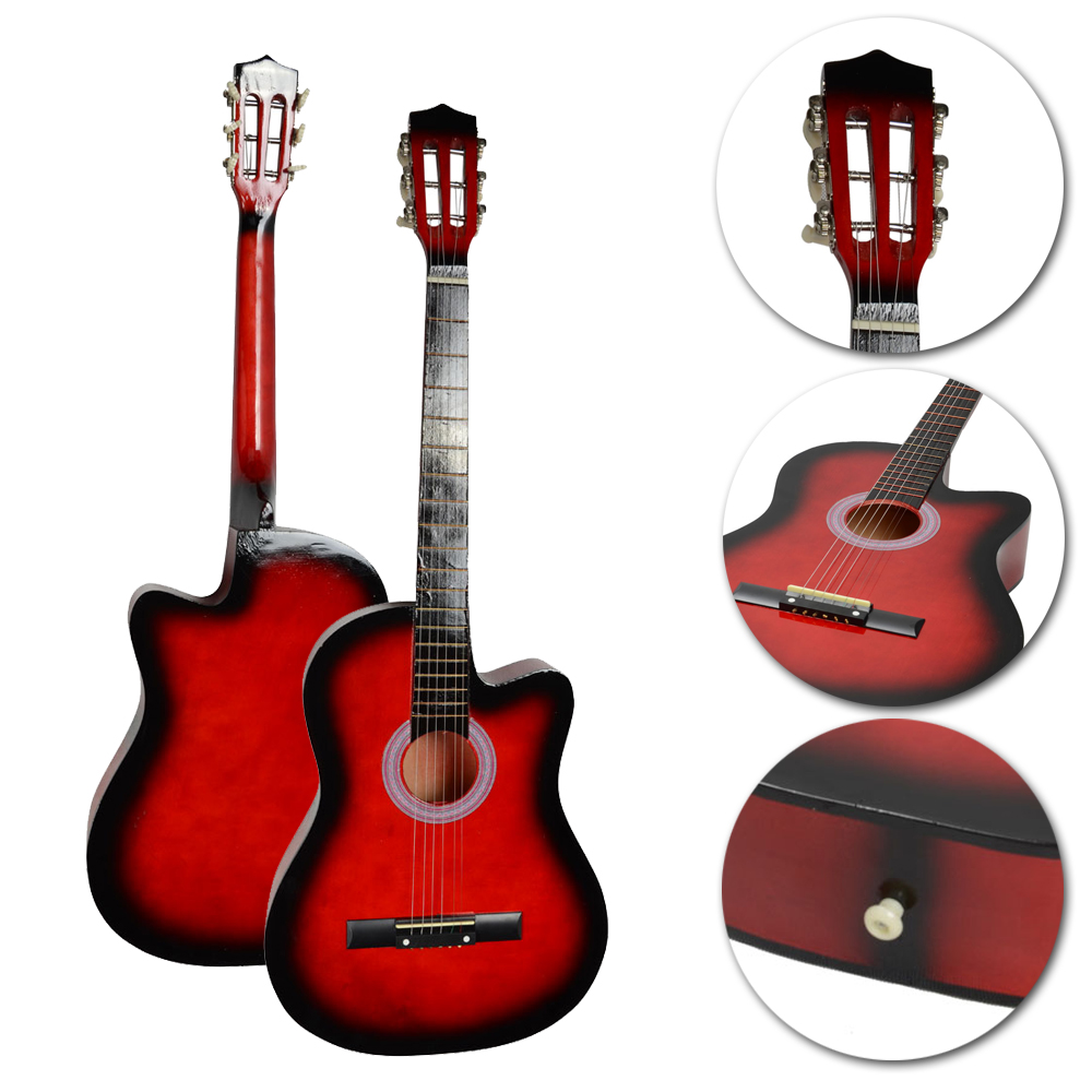 New 38" Red Practice 6 Strings 19 Frets Cultaway Acoustic Guitar for